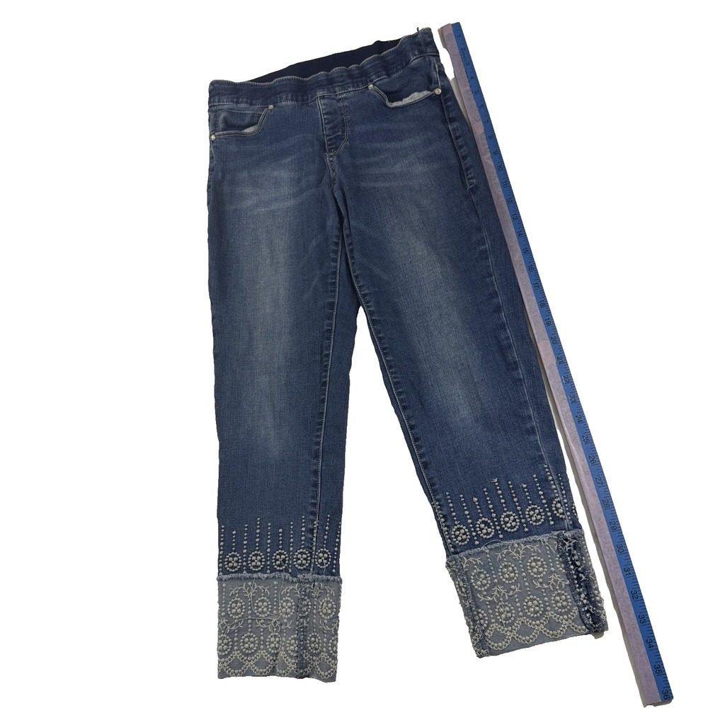 JAG High Rise Straight Leg Jeans Blue Embroidered Lace Hem Pull On Womens 2/26
